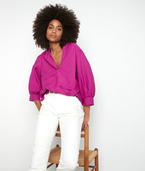 Picture of AARON FUCHSIA EMBROIDERED BLOUSE WITH BALLOON SLEEVES
